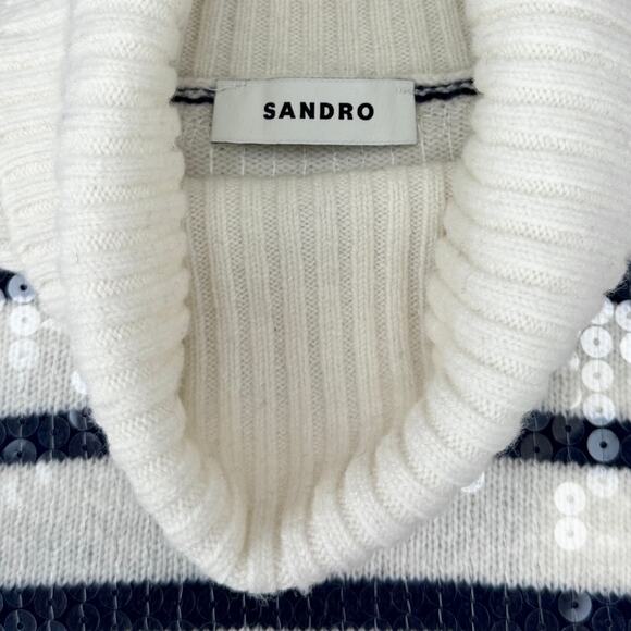 NWT SANDRO Ariel Sequin Striped Turtleneck Sweater Sz XS - Picture 9 of 12